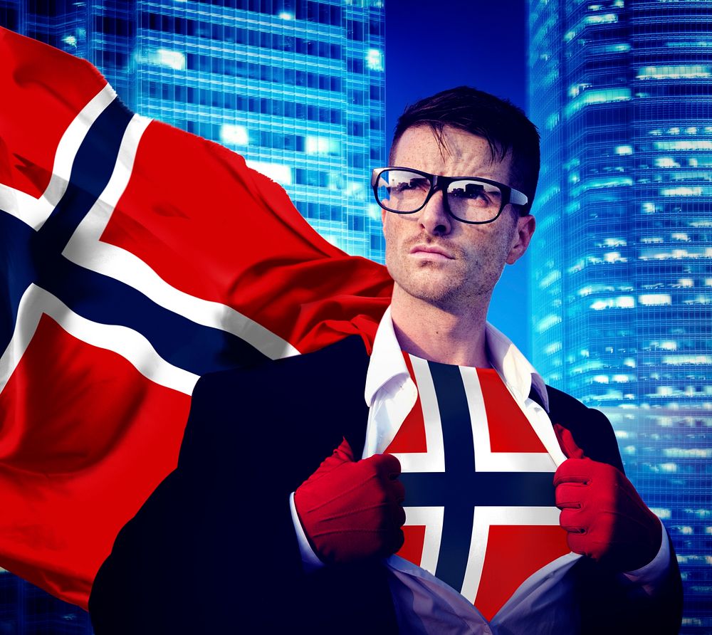 Businessman Superhero Country Norway Flag Culture Power Concept