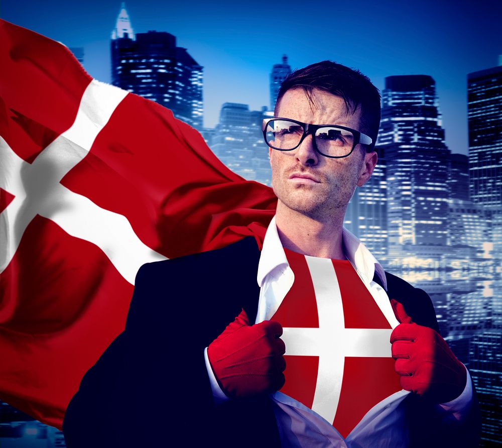 Businessman Superhero Country Denmark Flag Culture Power Concept