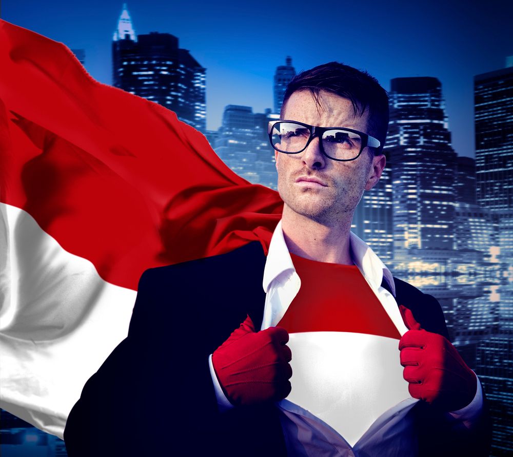 Businessman Superhero Country Indonesia Flag Culture Power Concept