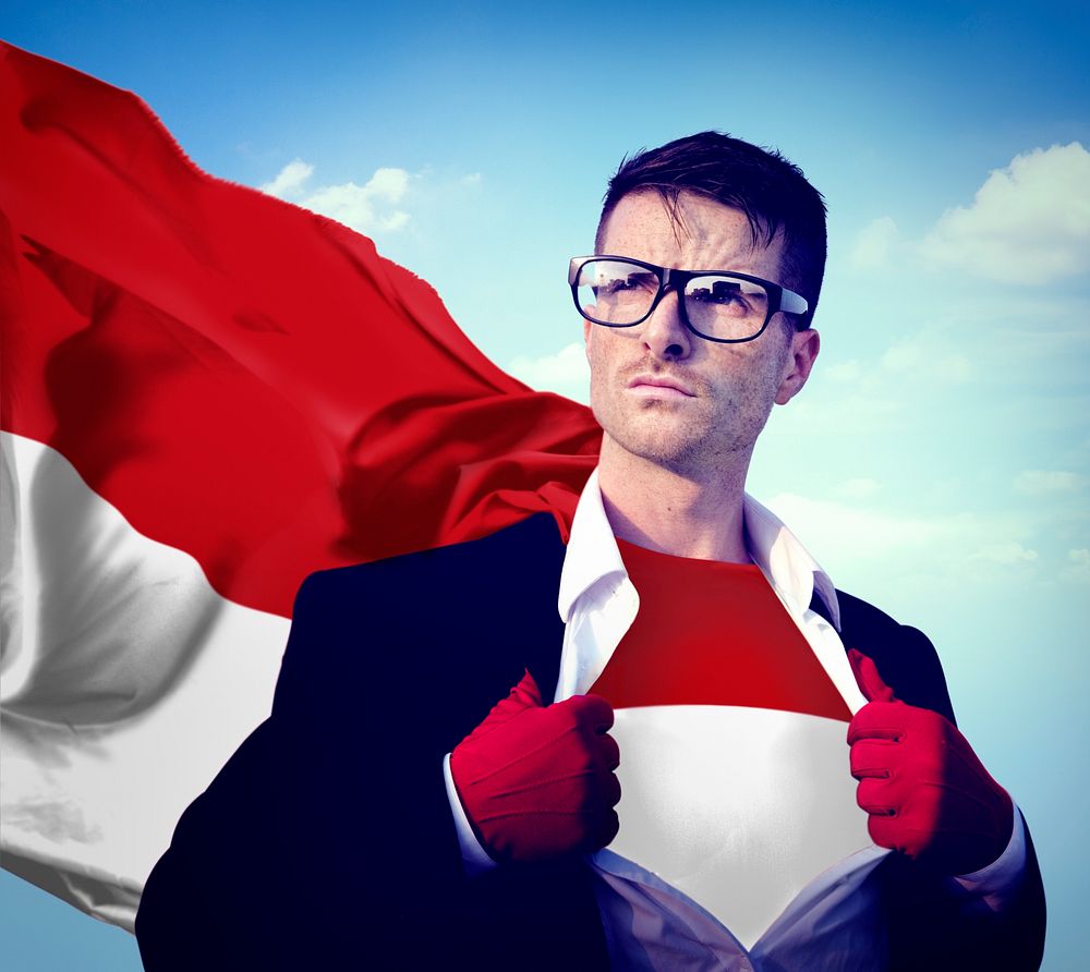 Businessman Superhero Country Indonesia Flag Culture Power Concept