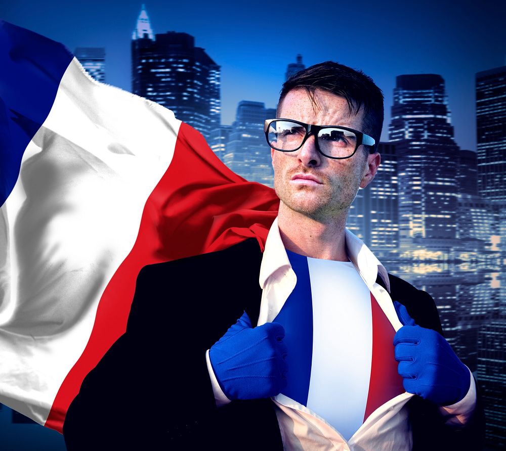 Superhero Businessman French Cityscape Concept