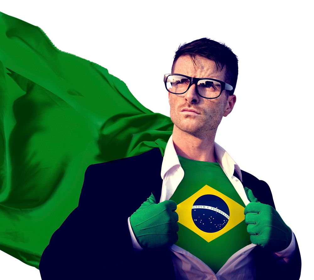 Businessman Superhero Country Brazil Flag Culture Power Concept