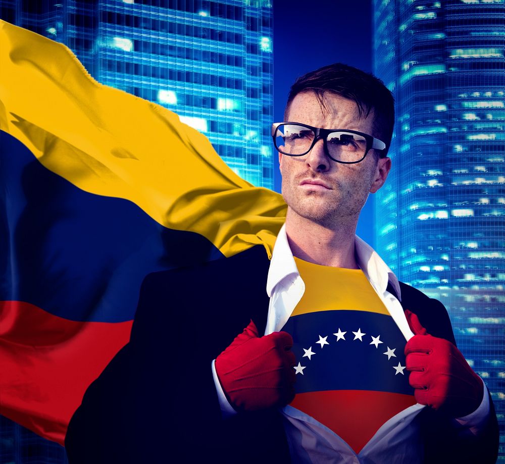 Businessman Superhero Country Venezuela Flag Culture Power Concept