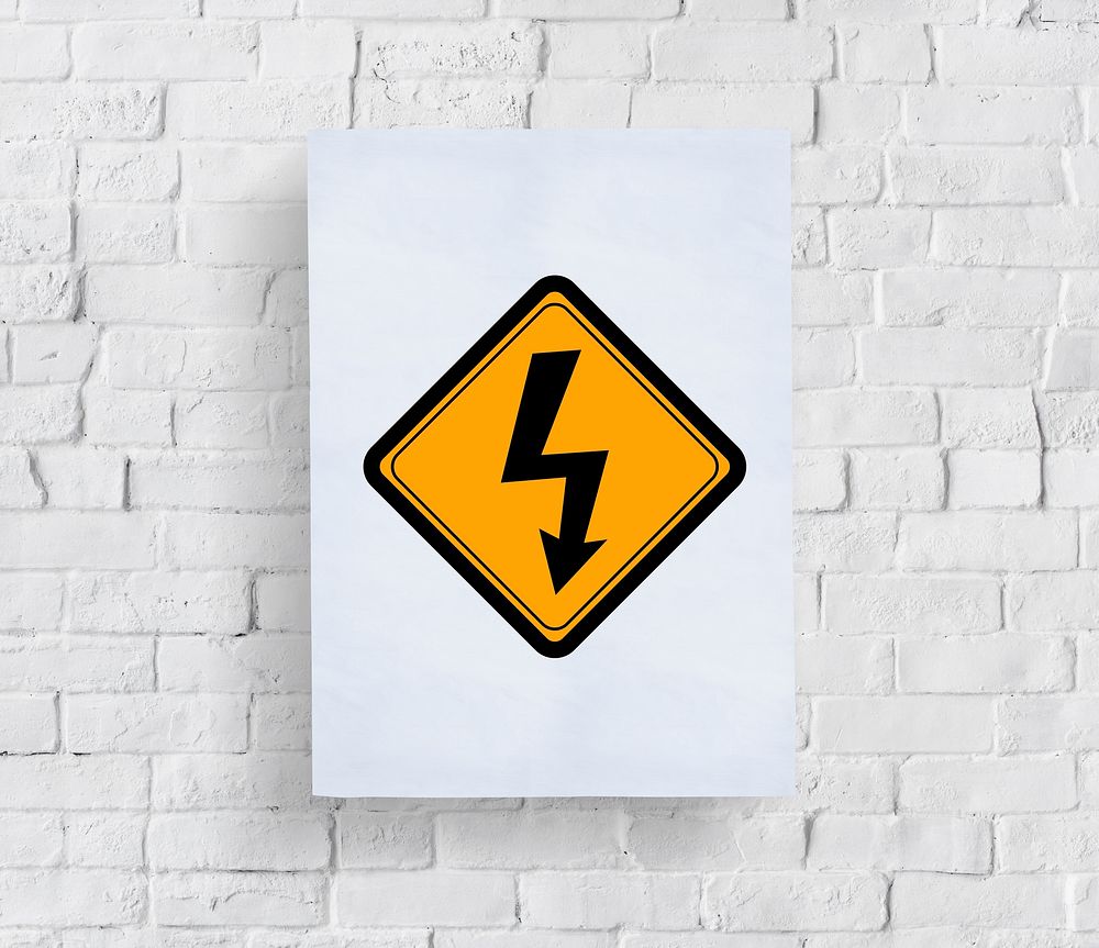 Lightning Sign Attention Banner Put in Concrete Wall