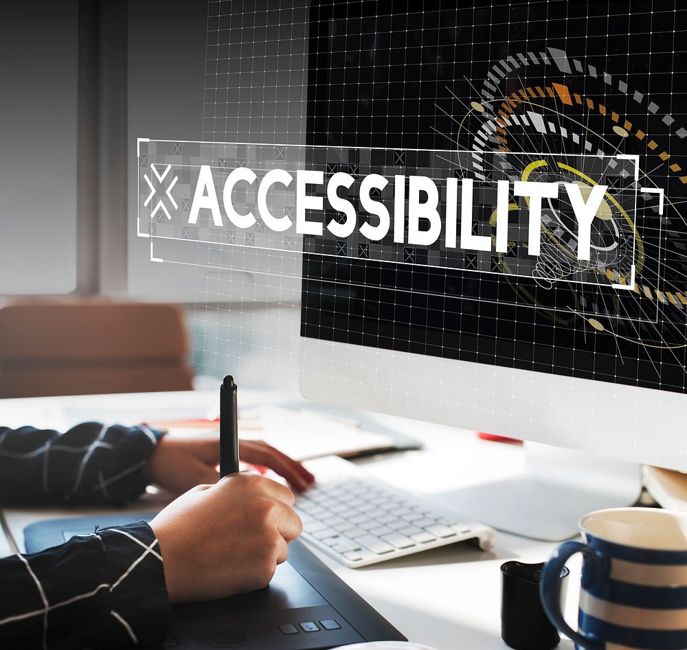 Graphic designer working with accessbility word graphic popup