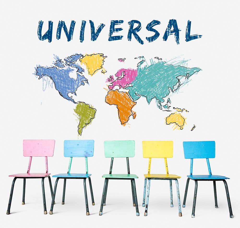 Colorful chair with cartography world map drawing art