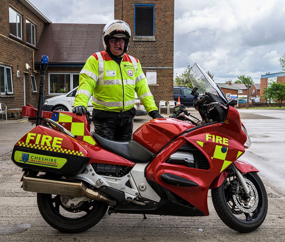 Firefighter's motorcycle, May 1, 2020, Cheshire, UK. Original public domain image from Flickr