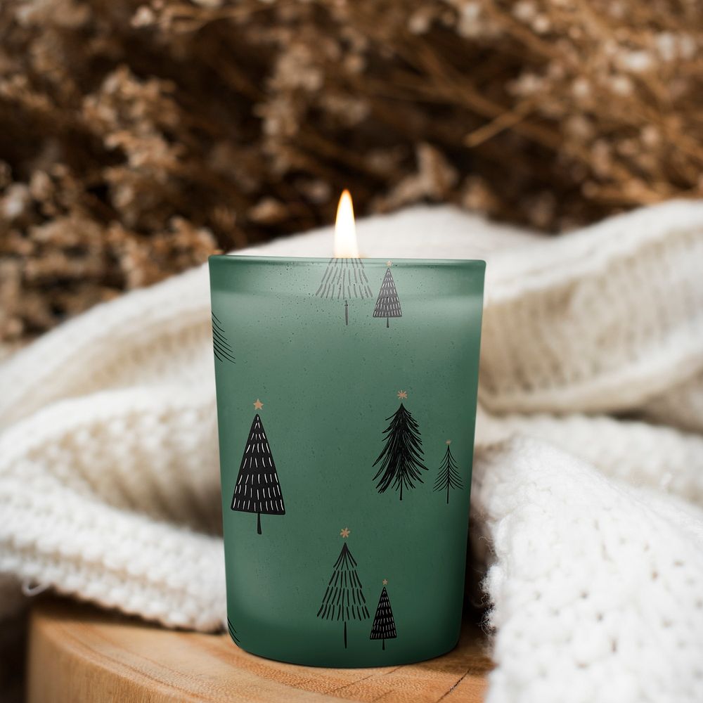 Aroma Christmas candle, green design 