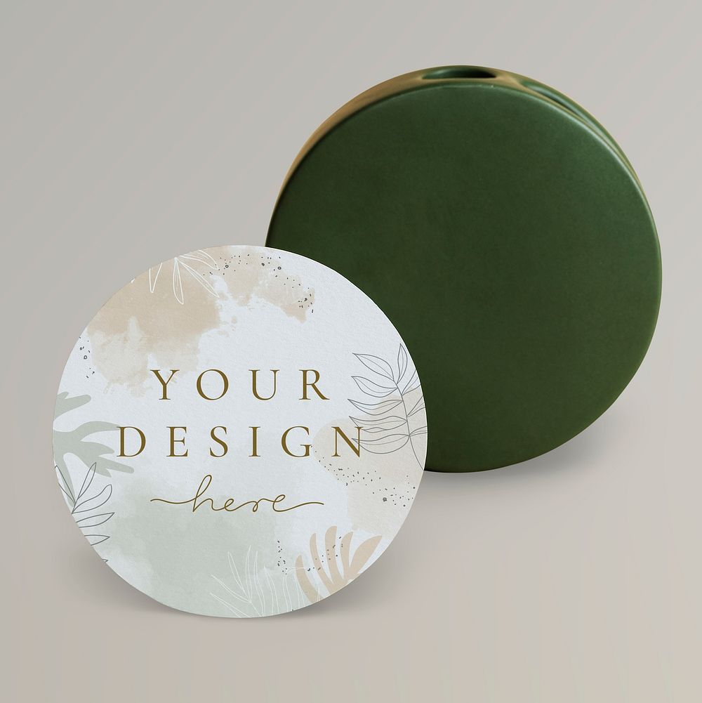 Olive green vase with a label mockup 