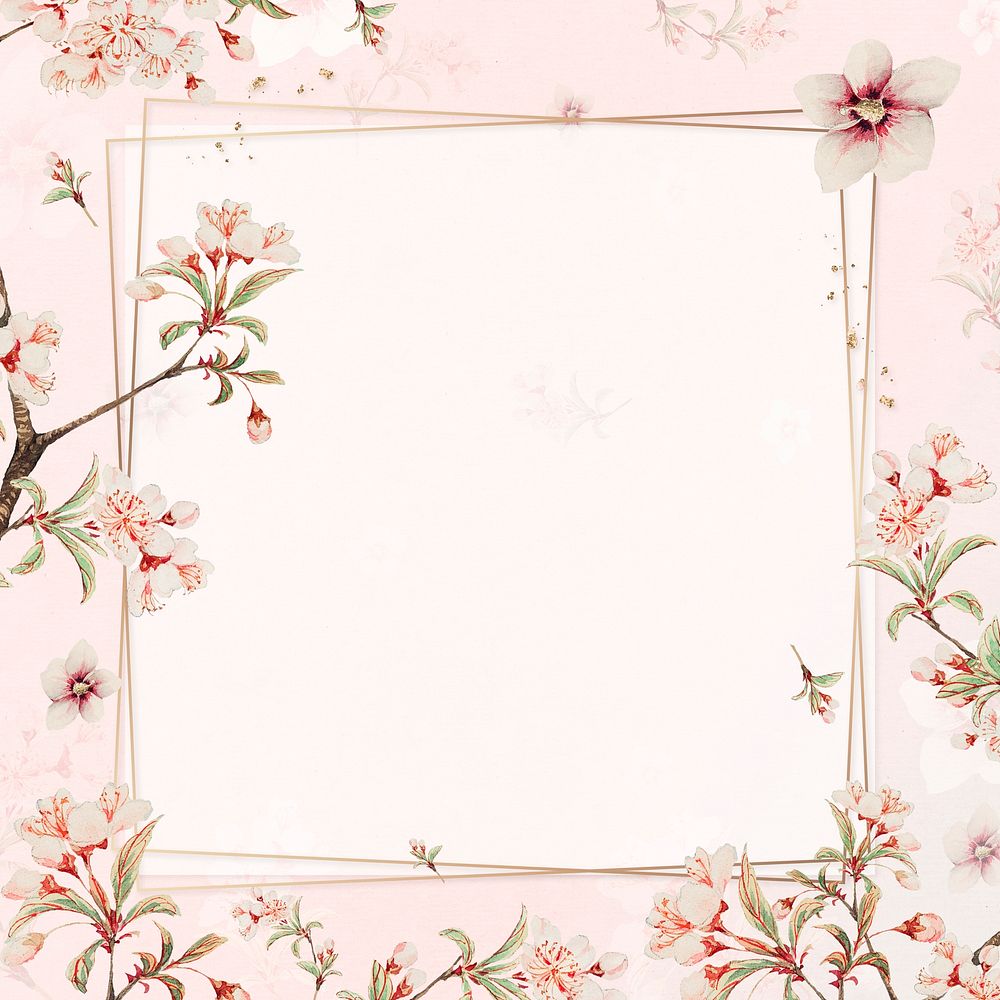 Japanese pink cherry blossom frame, remix from artworks by Megata Morikaga