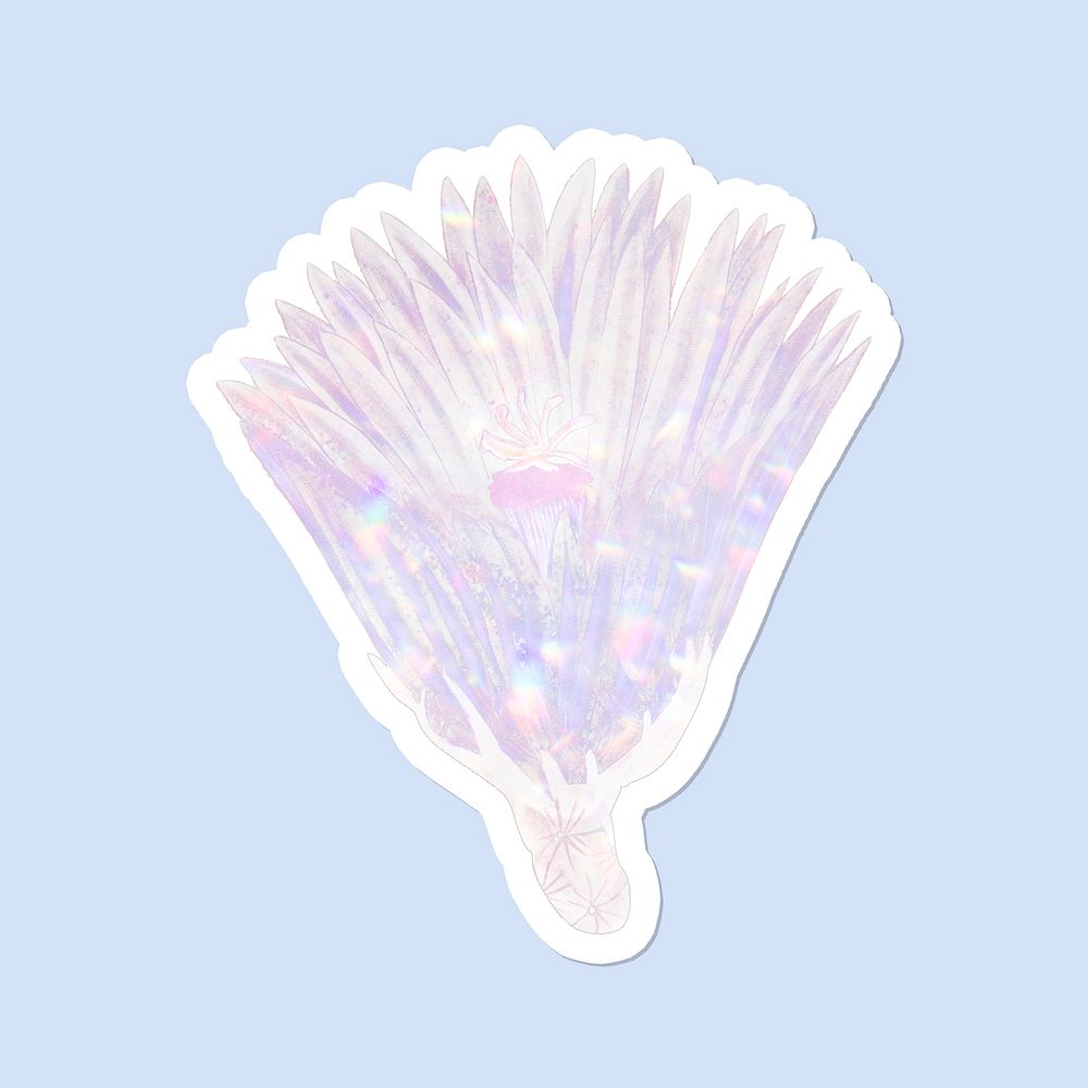 Holographic rainbow cactus flower sticker with white border