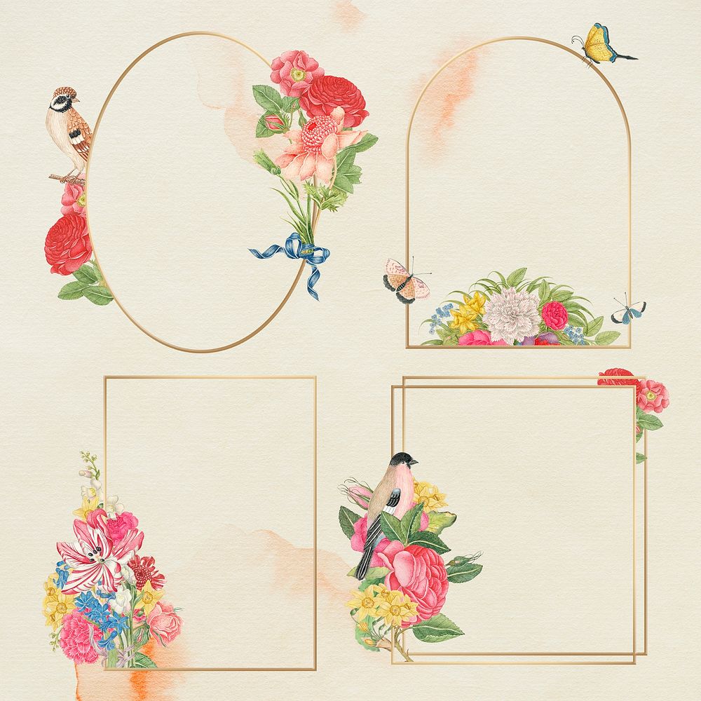 Floral gold frame set, remixed from the 18th-century artworks from the Smithsonian archive.