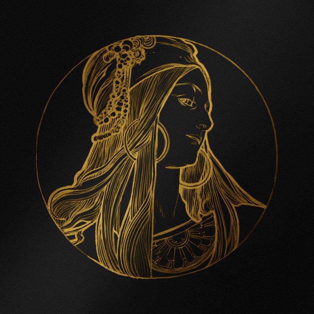 Woman art nouveau gold silhouette, remixed from the artworks of Alphonse Maria Mucha