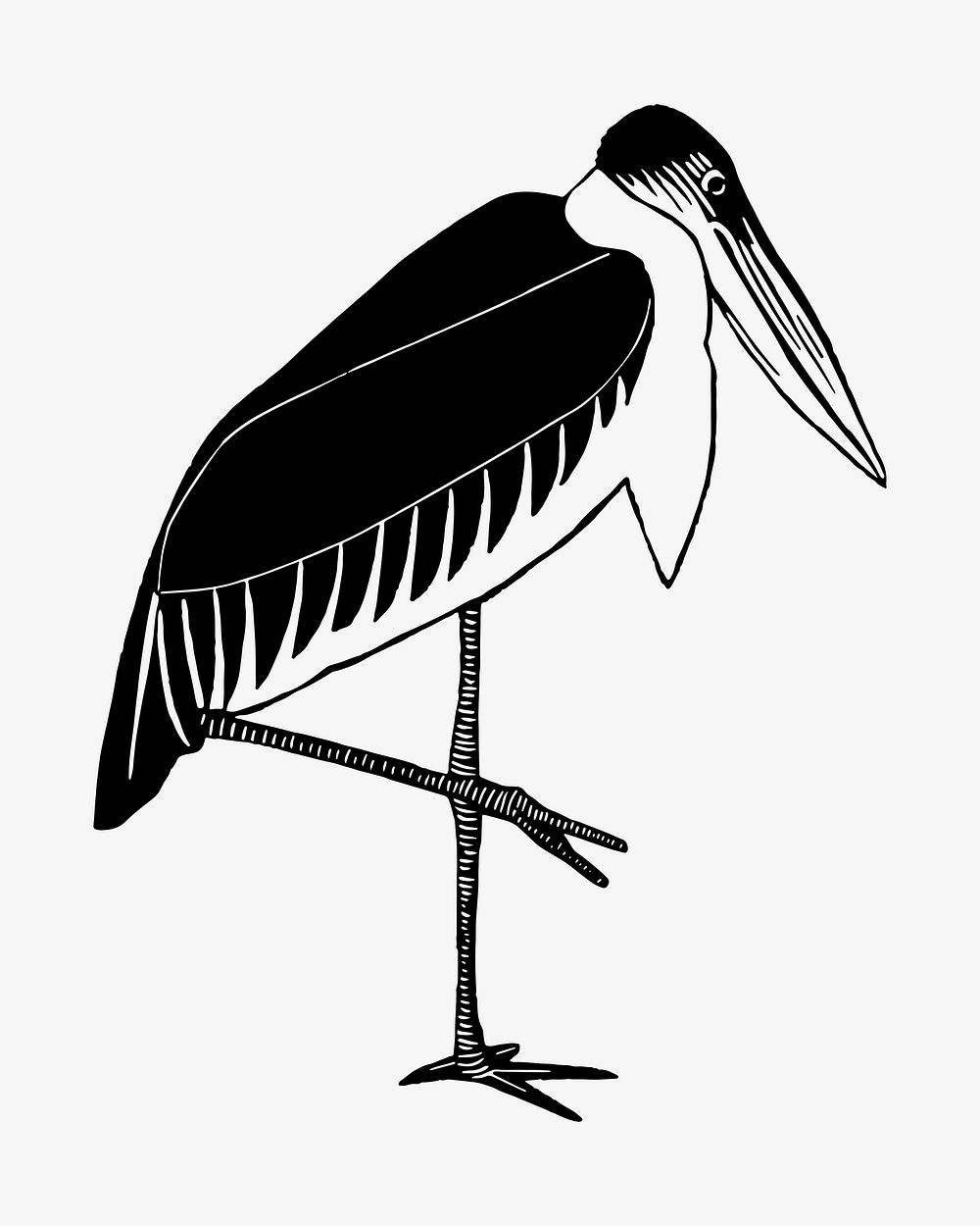 Vintage marabou stork animal vector art print, remix from artworks by Samuel Jessurun de Mesquita