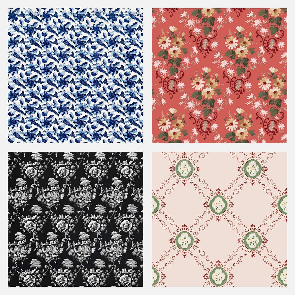 Floral vintage pattern background vector set