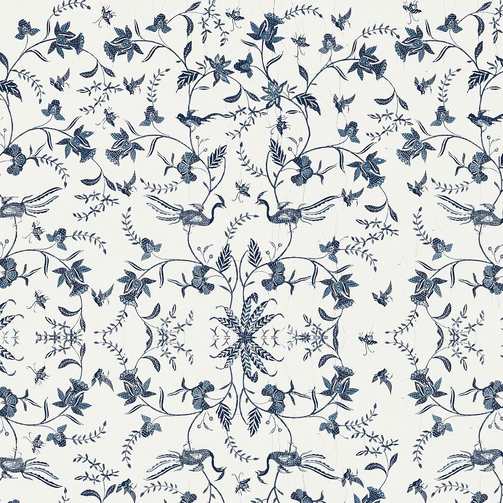 Antique blue floral pattern wallpaper background