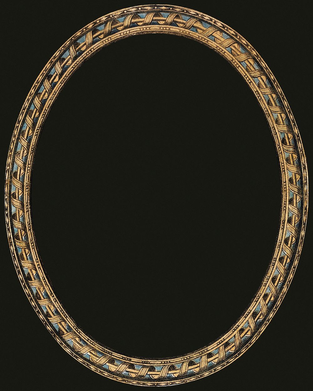Vintage gold oval frame, featuring public domain artworks