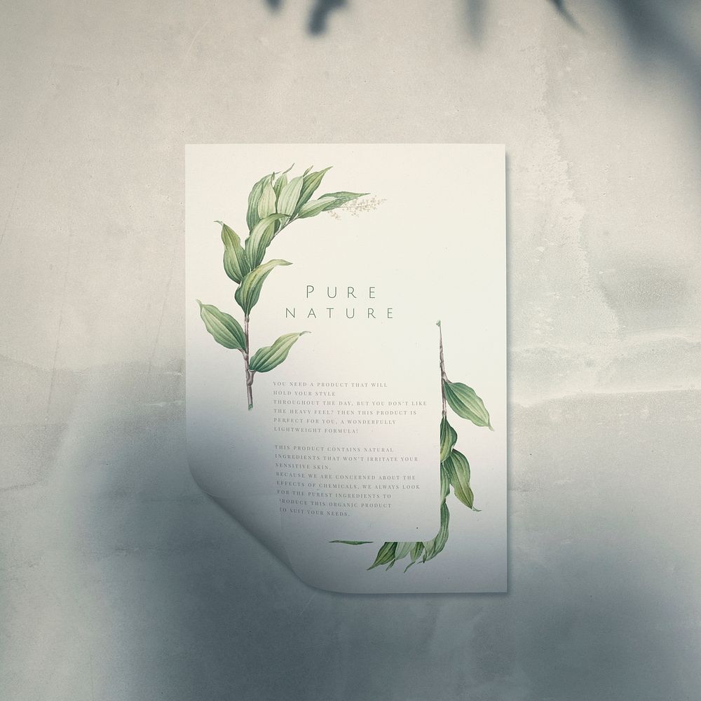 Pure nature with leaves poster mockup psd