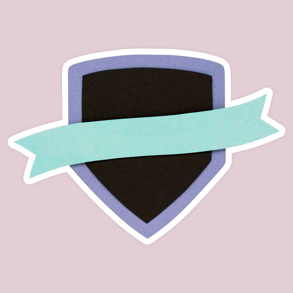 Badge with blue ribbon on pink background