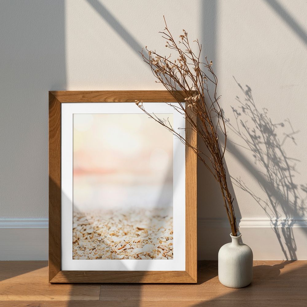 Photo frame mockup, aesthetic home decorations psd