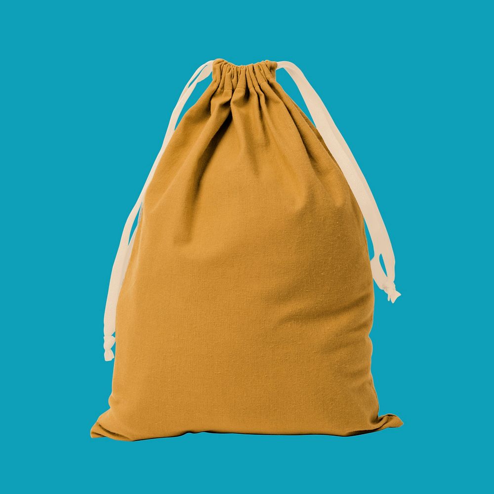 Editable yellow drawstring bag mockup psd