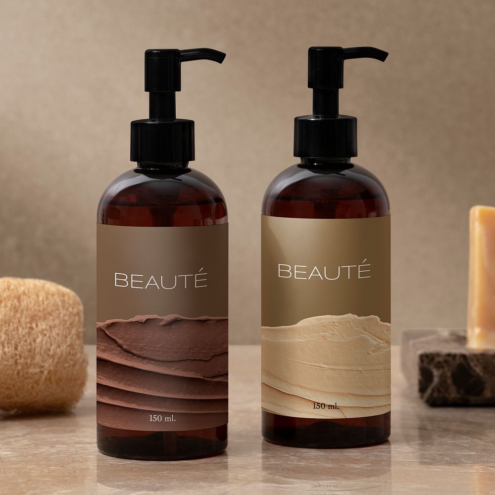 Earthy lotion bottle, skincare product packaging
