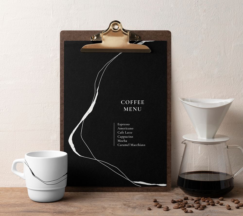 Clipboard mockup psd, cafe menu, on a shelf