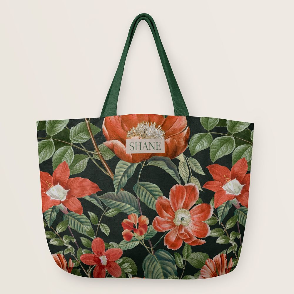 Vintage floral canvas tote bag