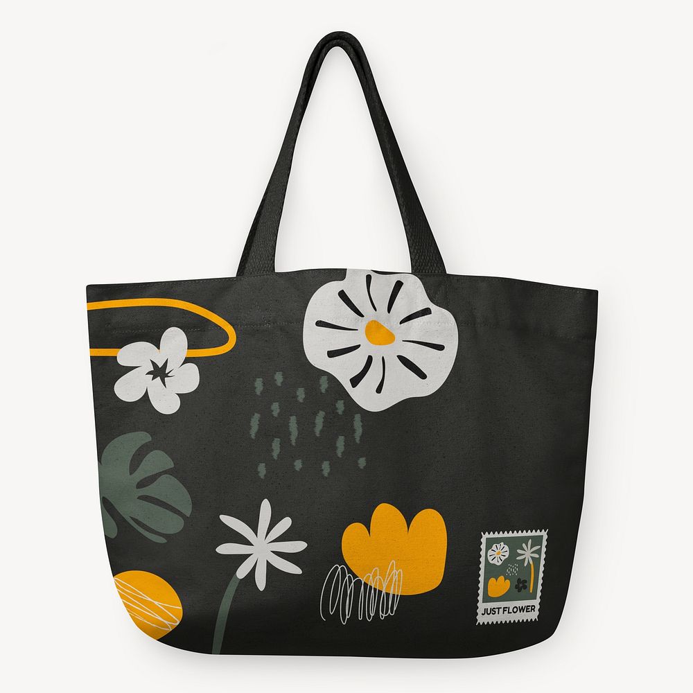 Canvas tote bag mockup, floral design psd