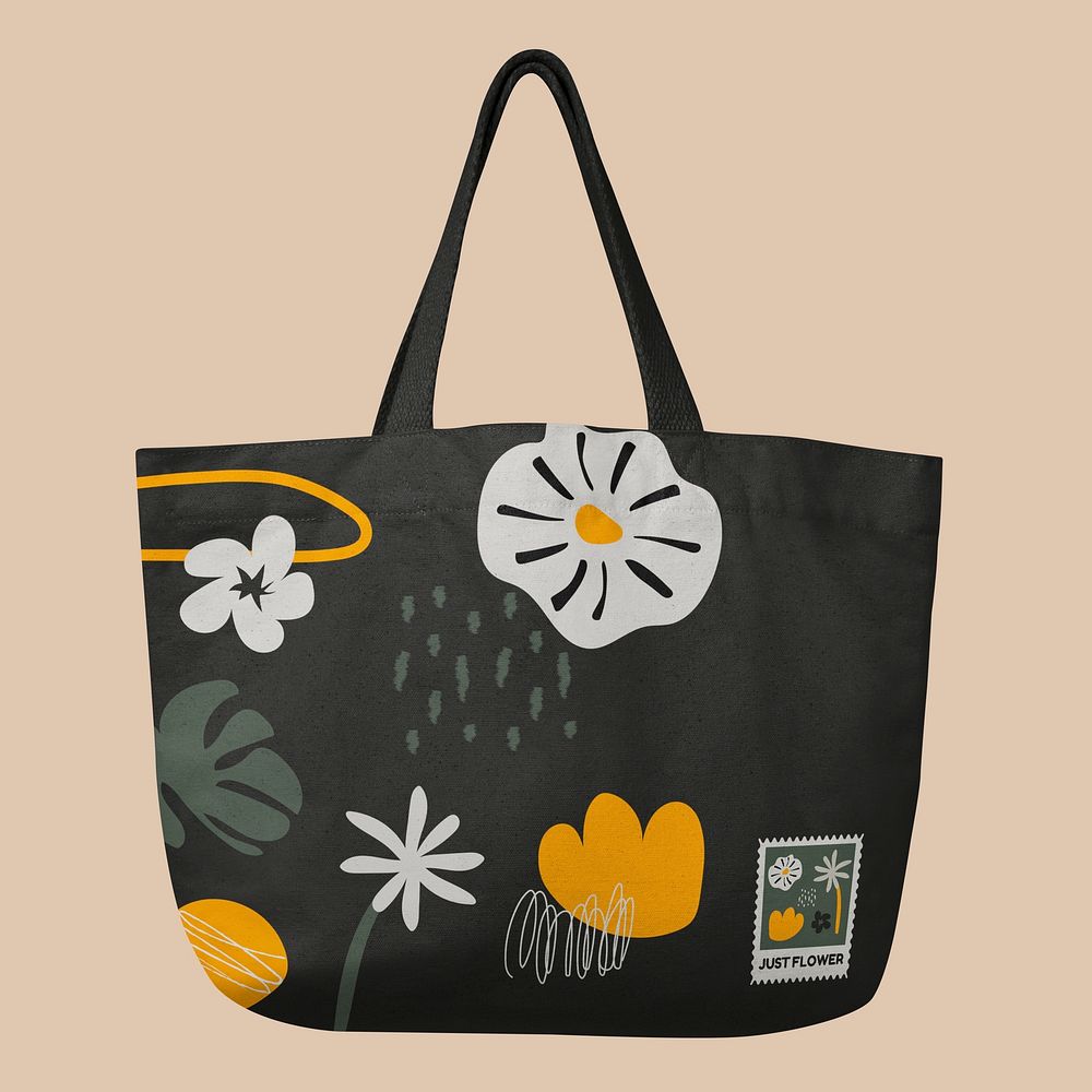 Canvas tote bag mockup, floral design psd