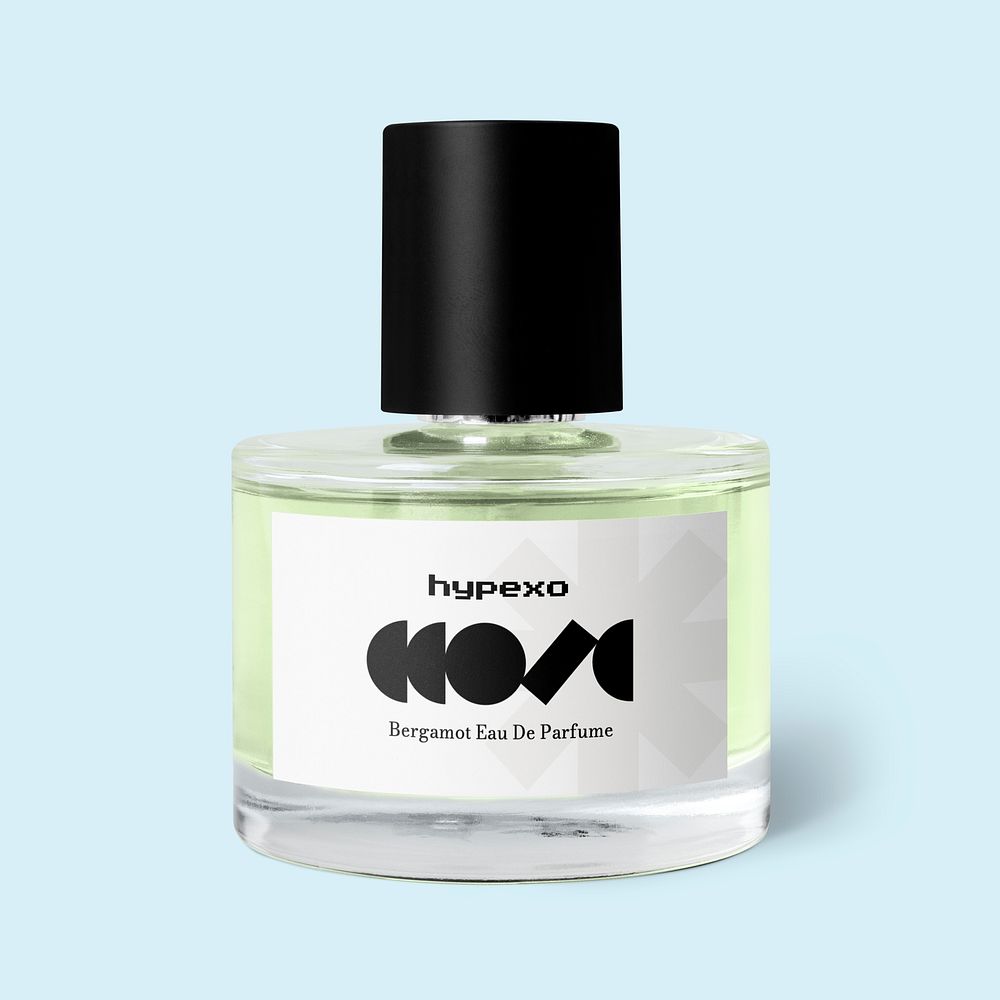 Perfume bottle label mockup, beauty product psd