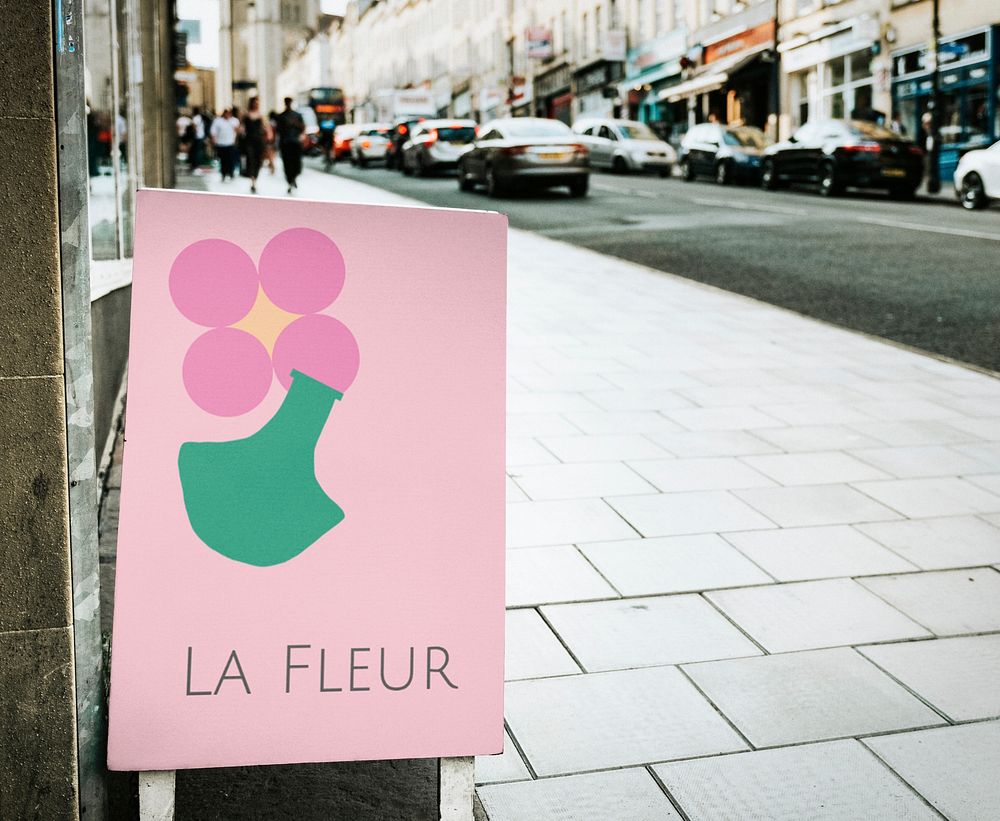 Street shop sign, colorful shapes/minimal design 