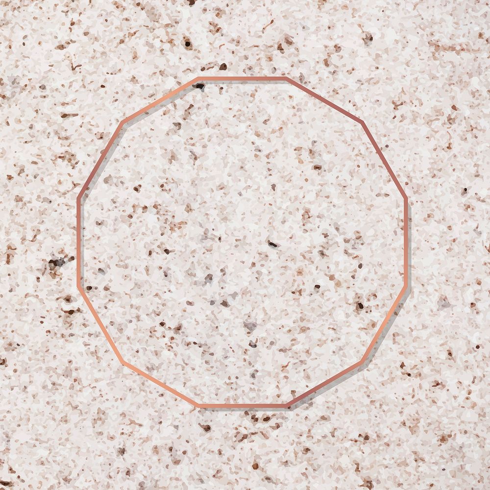 Polygon copper frame on  brown marble background vector