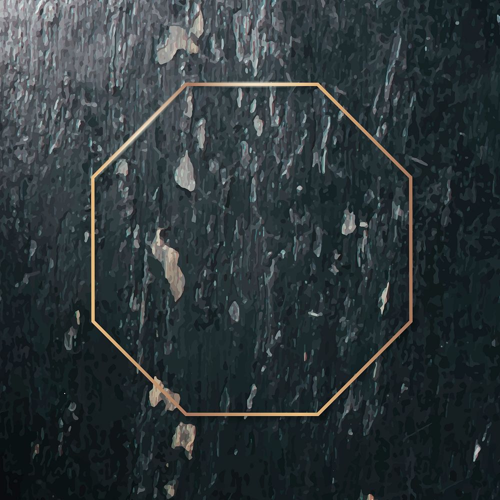 Octagon gold frame on weathered dark color background vector