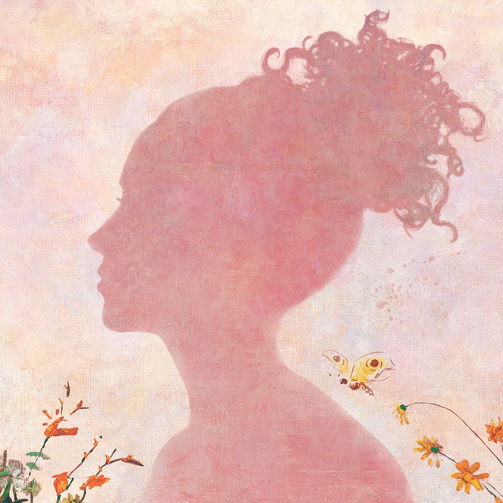 Floral woman portrait silhouette, aesthetic painting