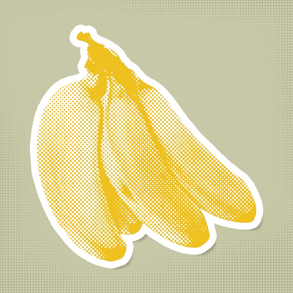 Halftone banana bunch sticker overlay with white border 