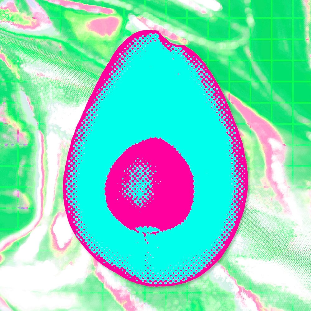 Hand drawn funky avocado halftone style illustration