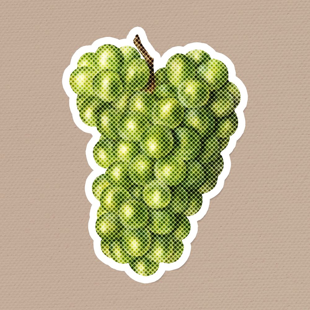 Hand drawn grapes halftone style sticker with a white border illustration