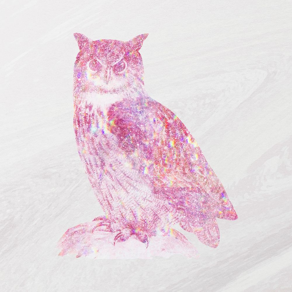 Pink holographic Eurasian eagle-owl design element