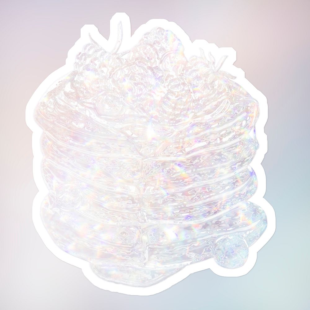 Silvery holographic pancakes sticker with a white border