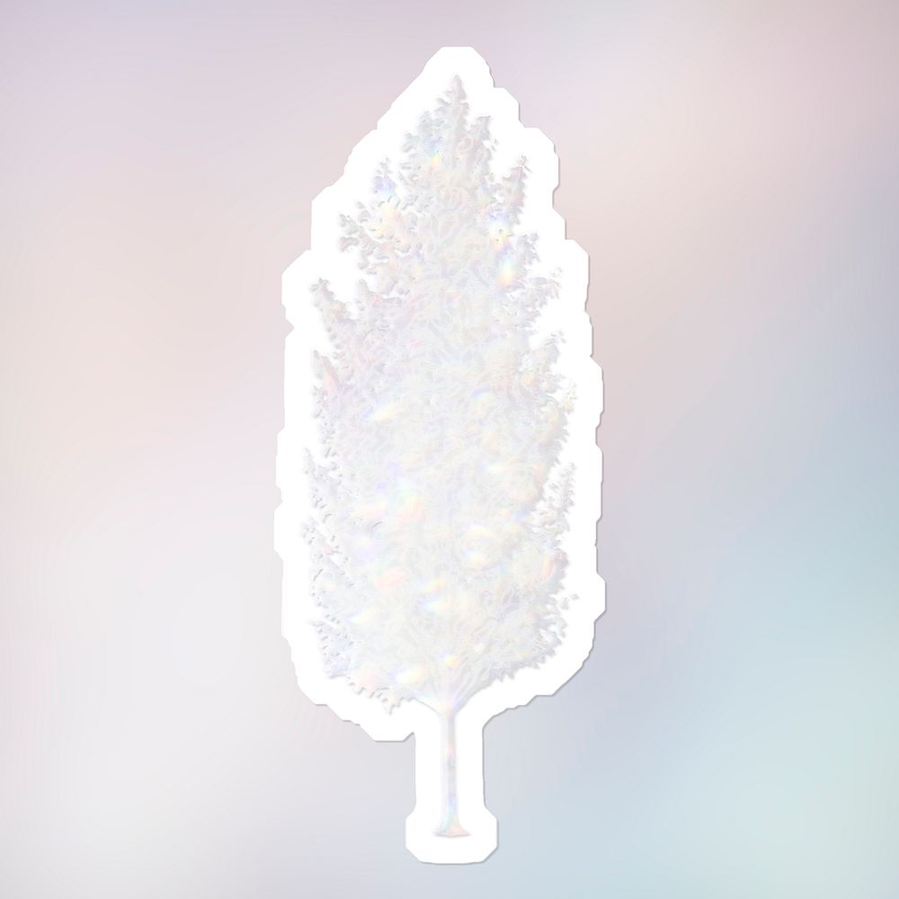 Silvery holographic pear tree sticker with a white border