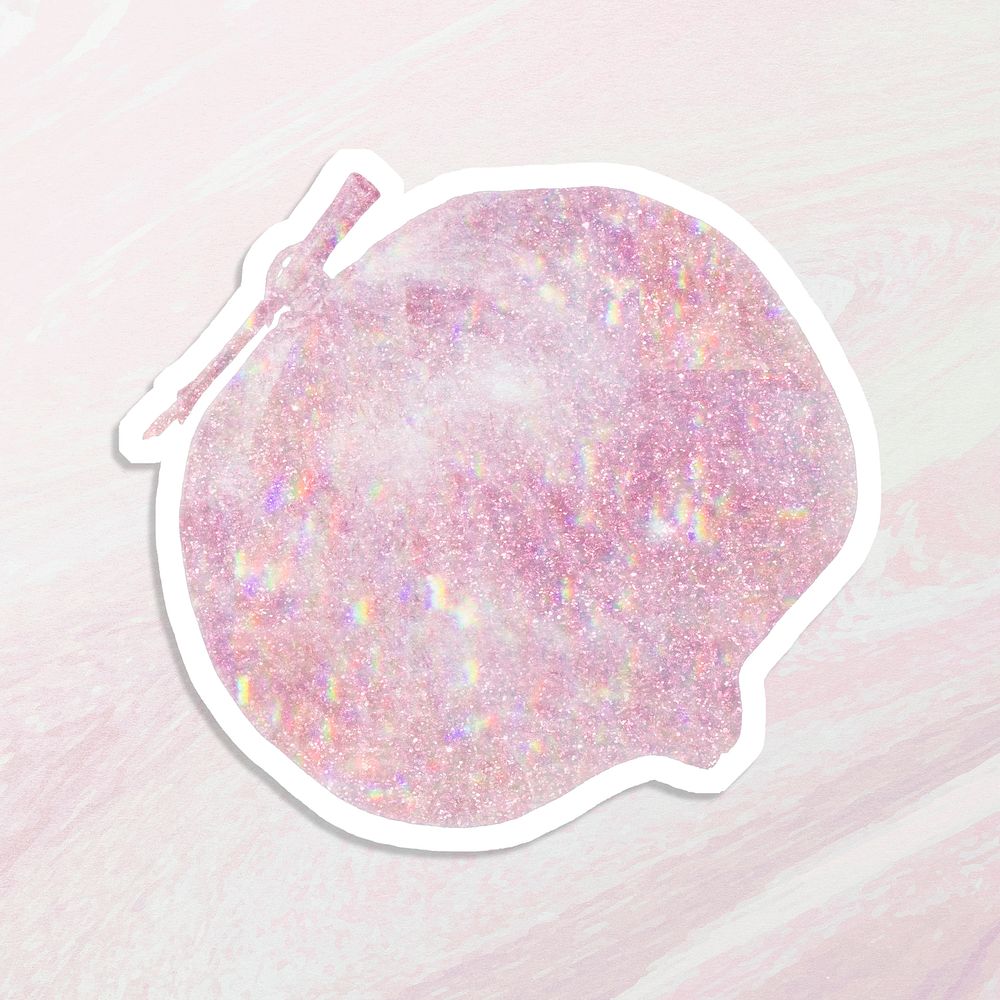 Pink holographic pomegranate sticker design resource with white border 