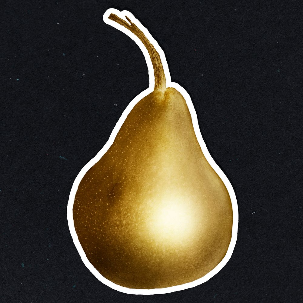 Gold pear fruit sticker  with a white border
