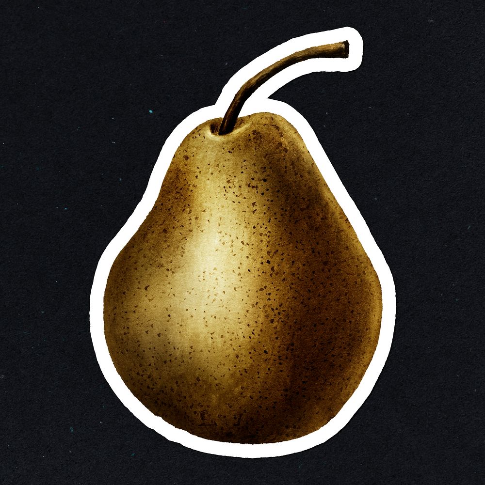 Gold pear fruit sticker with a white border