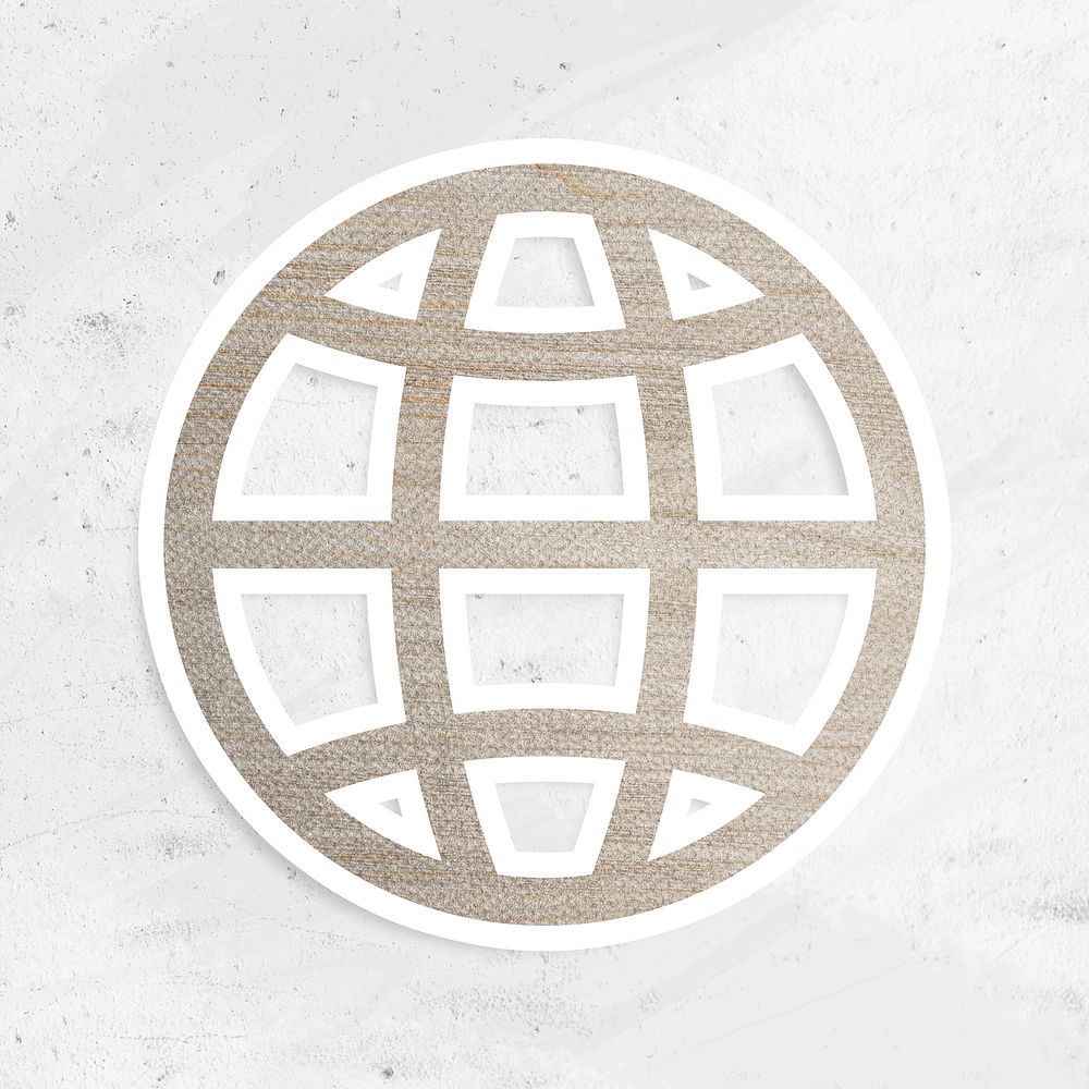 Wood textured global network sticker with white border