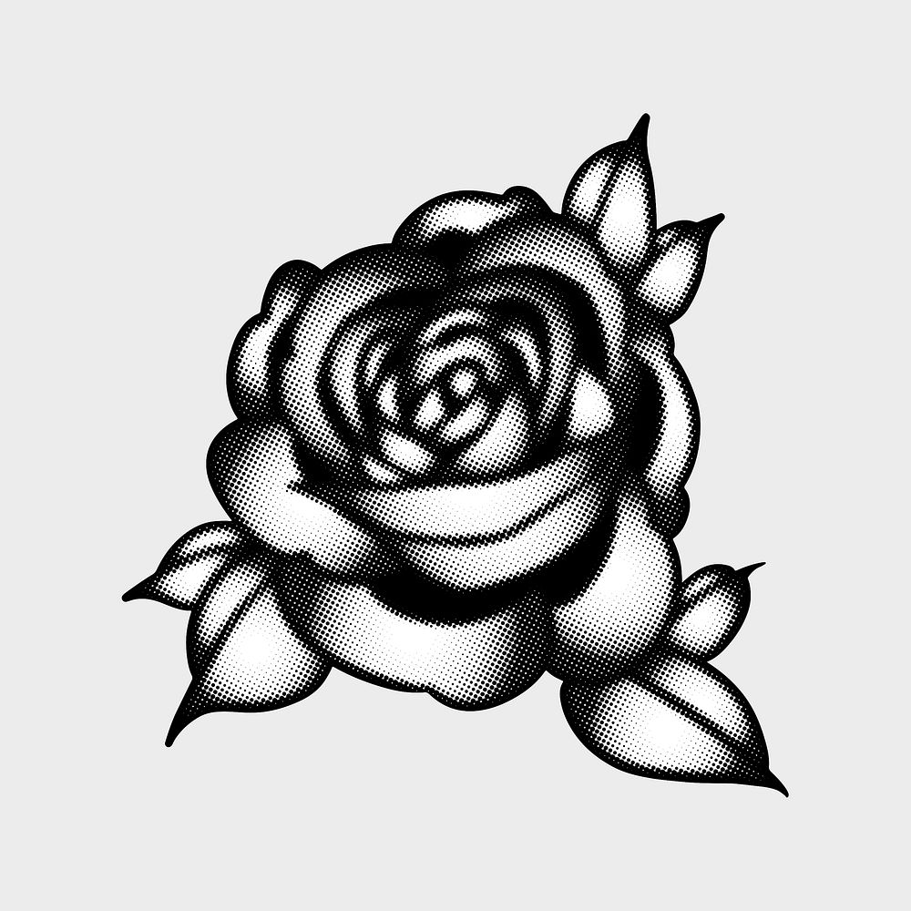 Gray halftone rose flower sticker design element