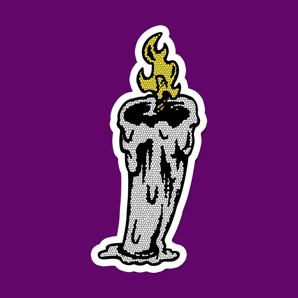 Candle outline sticker with white border on purple background 