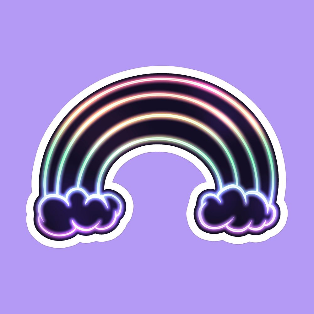 Neon rainbow sticker overlay on a lilac background 