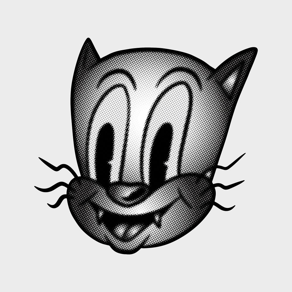 Black and white cartoon cat sticker design element