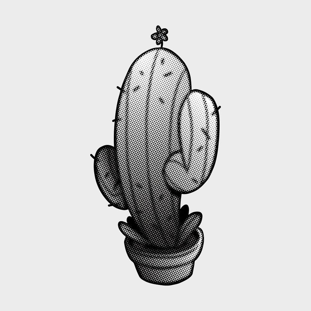 Cute gray halftone cactus sticker design element